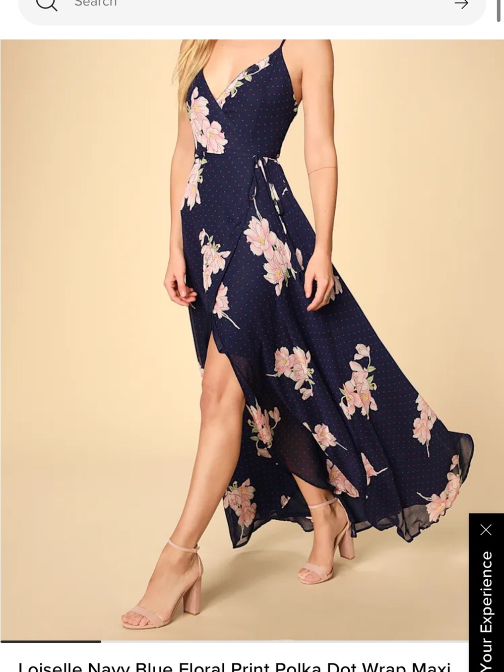 Loiselle Navy Blue Floral Print Polka Dot Wrap Maxi Dress M